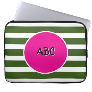 Forest Green Stripes pink circle Laptop Sleeve