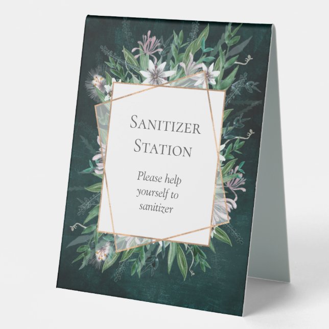 Forest green Summer sanitizer station Table Tent S (Front)