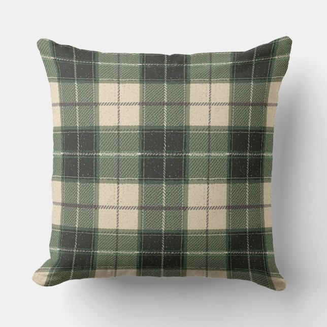Forest Green Tartan Snowflake Throw Pillow | Cosy (Front)