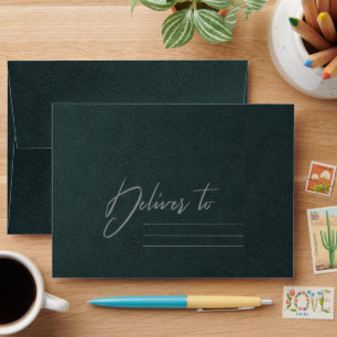 Forest Green Velvet Silver Blue Floral Address Envelope