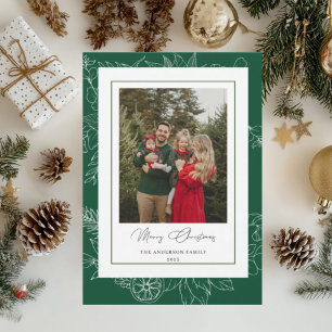 Forest Green Vintage Botanical Christmas Photo Holiday Card