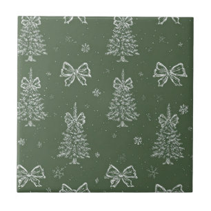 Forest Green Vintage Evergreen Winter Pattern Tile