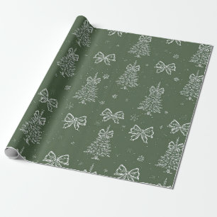 Forest Green Vintage Evergreen Winter Pattern Wrapping Paper
