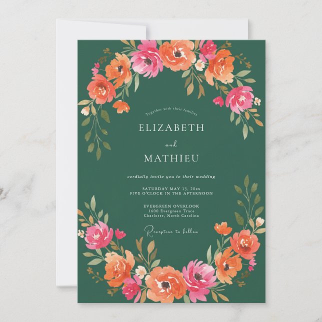 Forest Green Vivid Spring Wedding Invitation (Front)