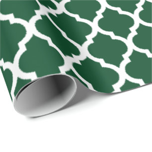 Forest Green w/White Quatrefoil Pattern Wrapping Paper
