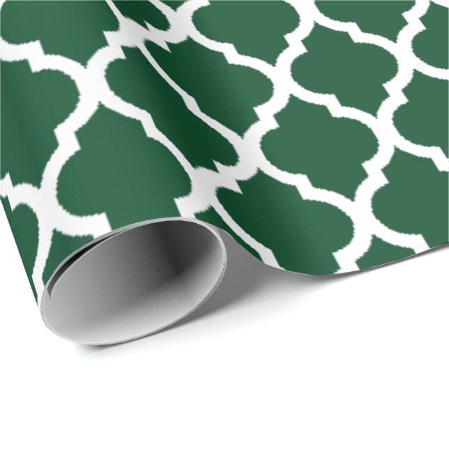 Forest Green w/White Quatrefoil Pattern Wrapping Paper (Roll Corner)