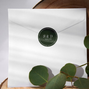 Forest Green Wedding Classic Monogram Classic Round Sticker
