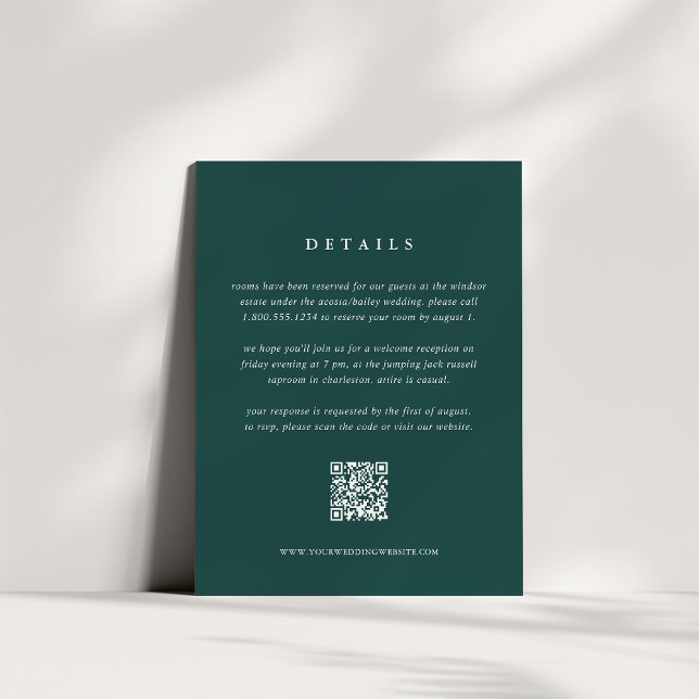 Forest Green Wedding Details Card with QR Code (Creator Uploaded)