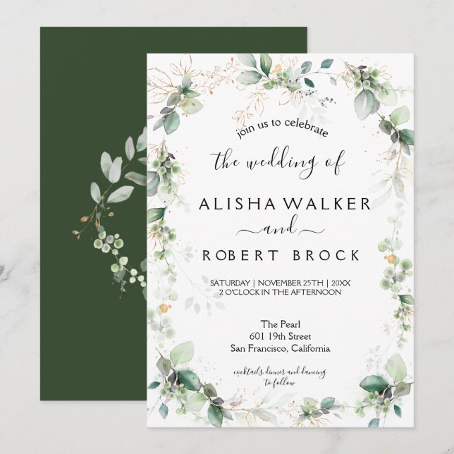 Forest Green Wedding Invitation (Front/Back)