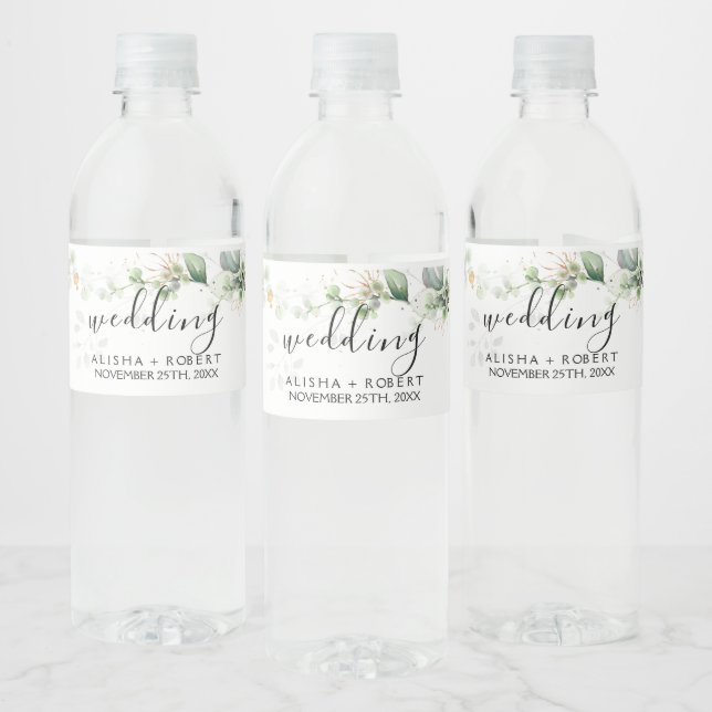 Forest Green Wedding Water Bottle Label (Bottles)