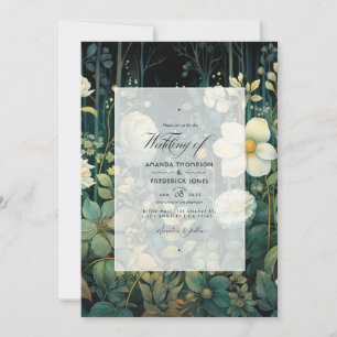 Forest Green, White and Gold Floral Wedding Invitation