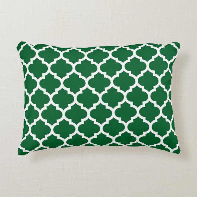 Forest Green White Moroccan Quatrefoil Pattern #5 Decorative Cushion (Front)