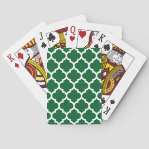 Forest Green White Moroccan Quatrefoil Pattern #5 Playing Cards