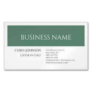 Forest Green White Plain Minimalist Artistic Magnetic Business Card