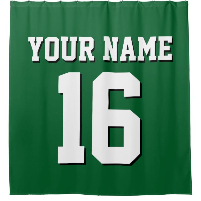 Forest Green White Sports Jersey Team Jersey Shower Curtain (Front)