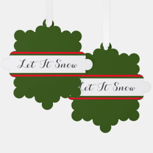 Forest Green White Stripes Black Let It Snow Text Tree Decoration Card