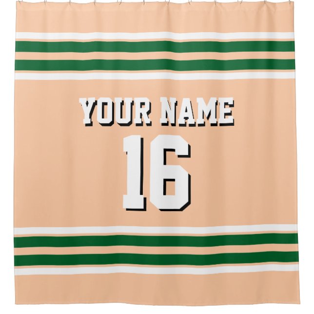 Forest Green White Stripes Sports Jersey Shower Curtain (Front)