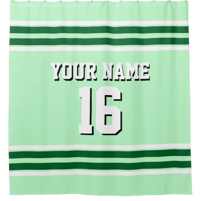 Forest Green White Stripes Sports Jersey Shower Curtain (Front)