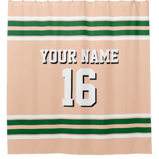 Forest Green White Stripes Sports Jersey Shower Curtain (Front)