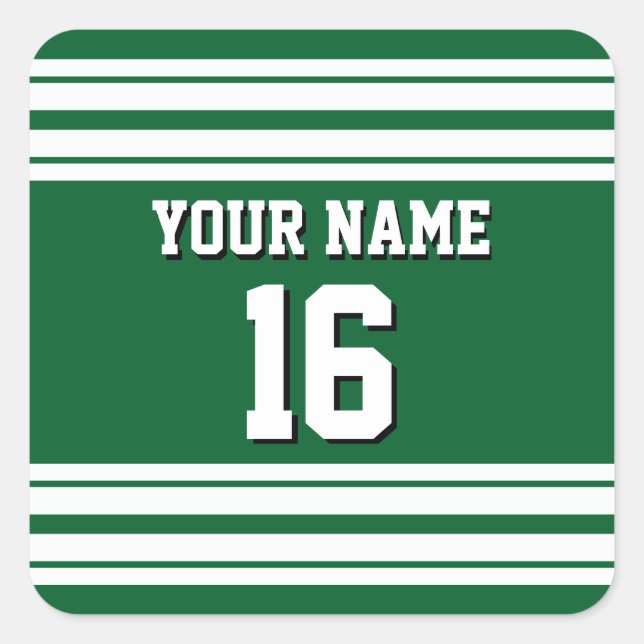 Forest Green White Team Jersey Custom Number Name Square Sticker (Front)