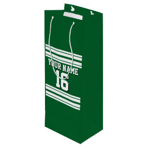Forest Green White Team Jersey Custom Number Name Wine Gift Bag