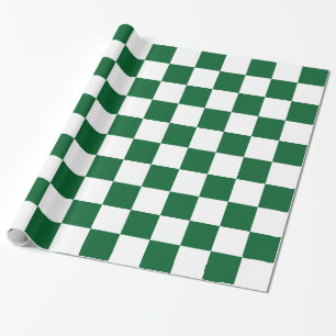 Forest Green White XL Chequered Board Pattern Wrapping Paper