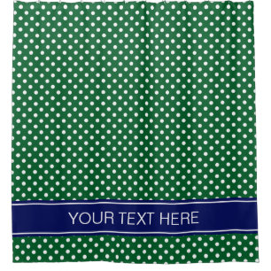 Forest Green Wht Polka Dot Navy Blue Name Monogram Shower Curtain