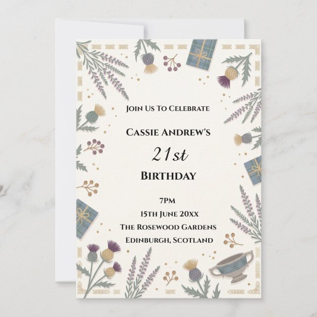 Forest Green Wildflower Border Invitation (Front)