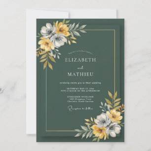 Forest Green Wildflower Wedding Invitation
