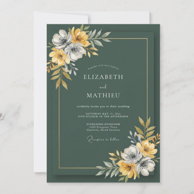Forest Green Wildflower Wedding Invitation (Front)