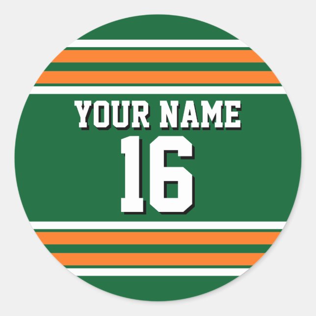 Forest Green with Orange White Stripes Team Jersey Classic Round Sticker (Front)