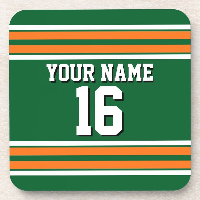 Forest Green with Orange White Stripes Team Jersey Coaster (Front)