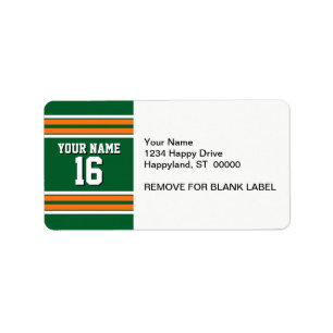 Forest Green with Orange White Stripes Team Jersey Label