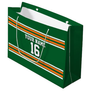 Forest Green with Orange White Stripes Team Jersey Large Gift Bag