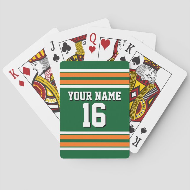 Forest Green with Orange White Stripes Team Jersey Playing Cards (Back)