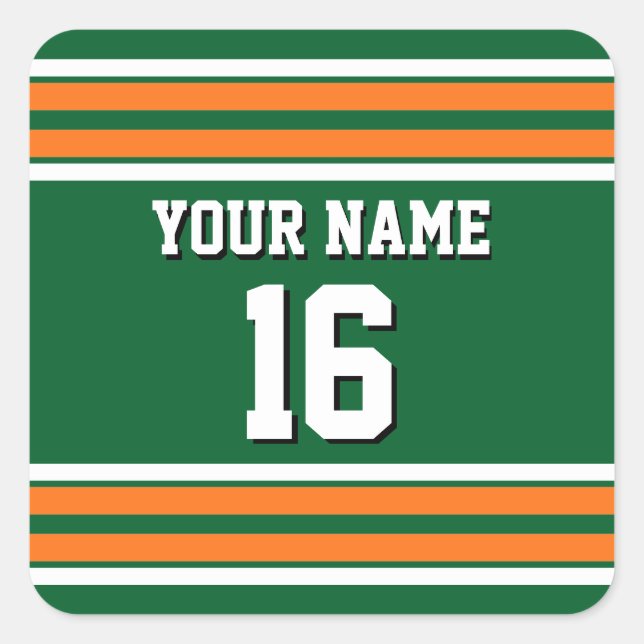 Forest Green with Orange White Stripes Team Jersey Square Sticker (Front)