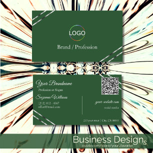 Forest Green with Silver Lines Logo and QR Code Business Card