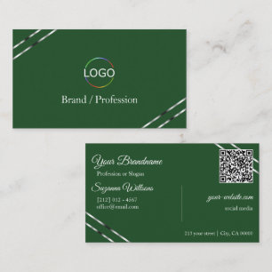 Forest Green with Silver Lines Logo and QR Code Business Card