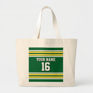 Forest Green with Yellow White Stripes Team Jersey Large Tote Bag