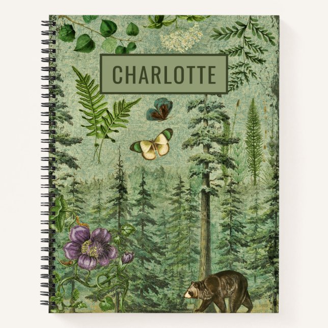 Forest Green Woodland Animal Personalised Notebook (Front)