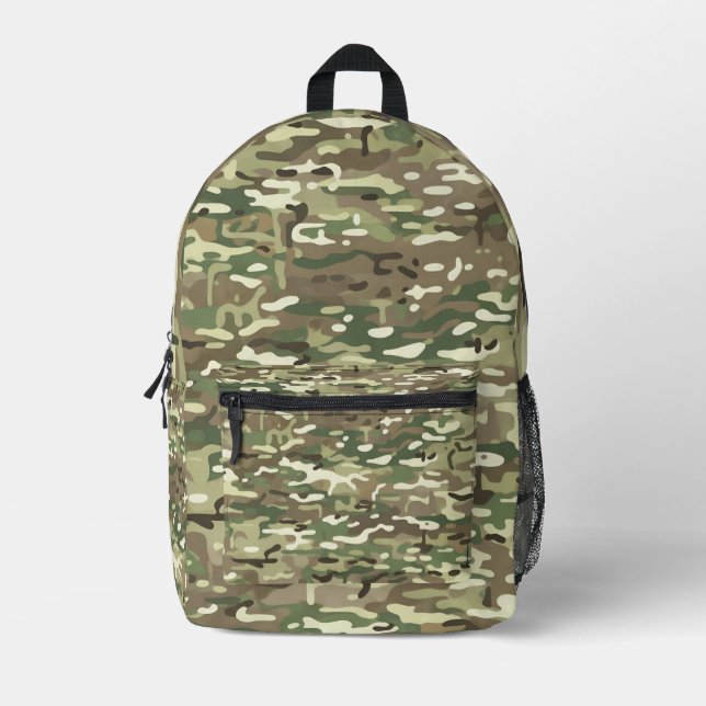 Forest Green Woodland Camouflage Pattern Printed Backpack (Front)