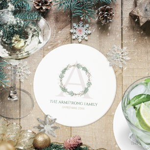 Forest Green Wreath Monogram Drinkware Accent Set Coaster