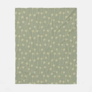 forest green yellow bohemian dandelions pattern fleece blanket