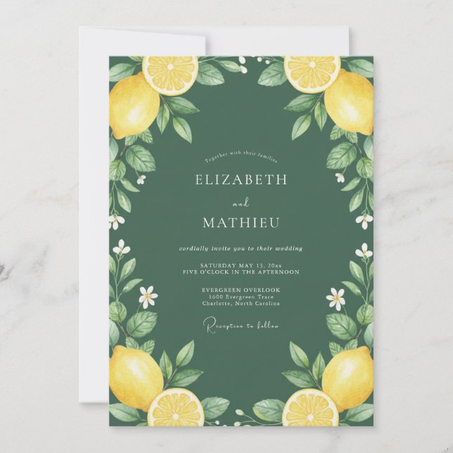 Forest Green Zesty Mediterranean Wedding Invitation (Front)