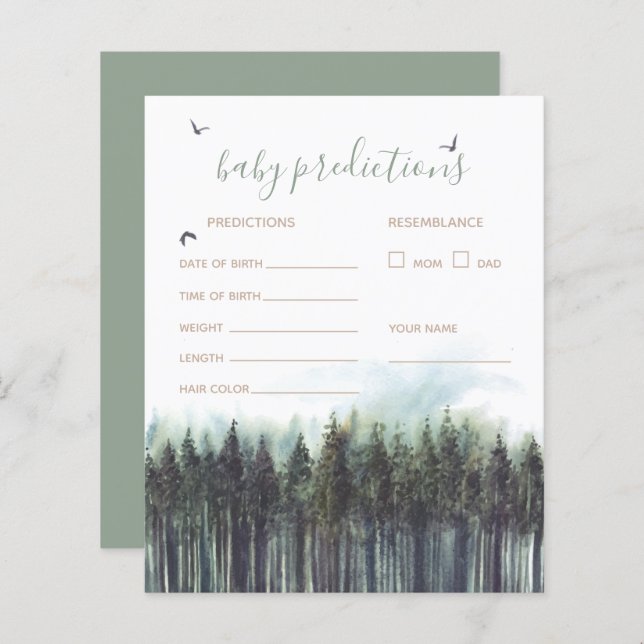 Forest Greenery Baby Shower Prediction Game Card (Front/Back)