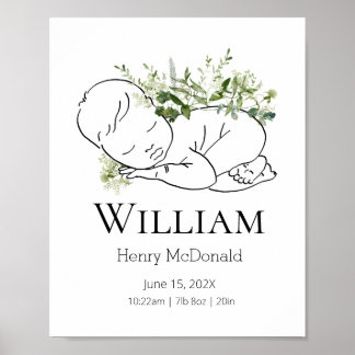 Forest Greenery Baby Stats Poster