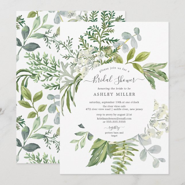 Forest Greenery Bridal Shower Invitation (Front/Back)