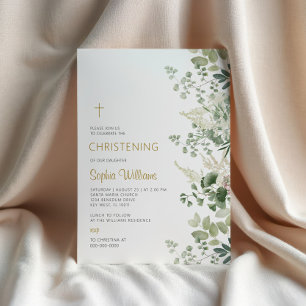 Forest Greenery Christening Invitation