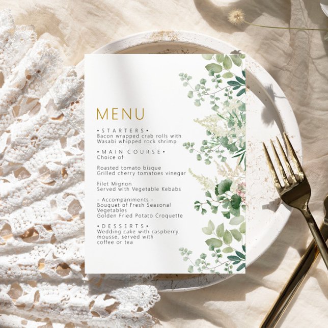 Forest Greenery Leves Floral Wedding Menu (Creator Uploaded)