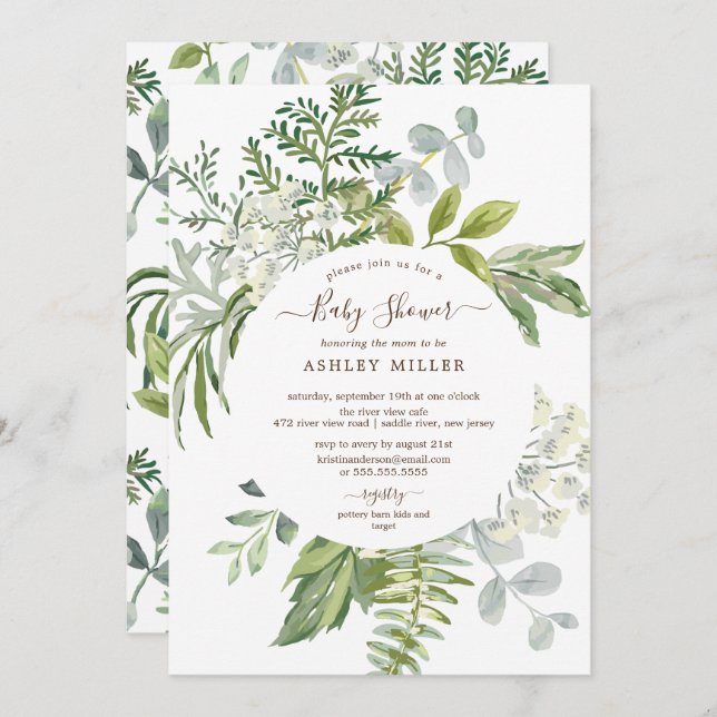 Forest Greenery Neutral Baby Shower Invitation (Front/Back)